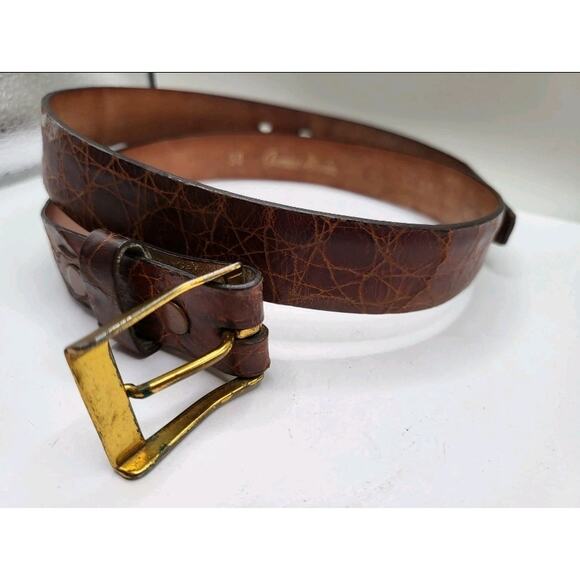 Vintage 1950s Genuine Alligator Belt Size 30 Brown Exotic Leather Mid Century